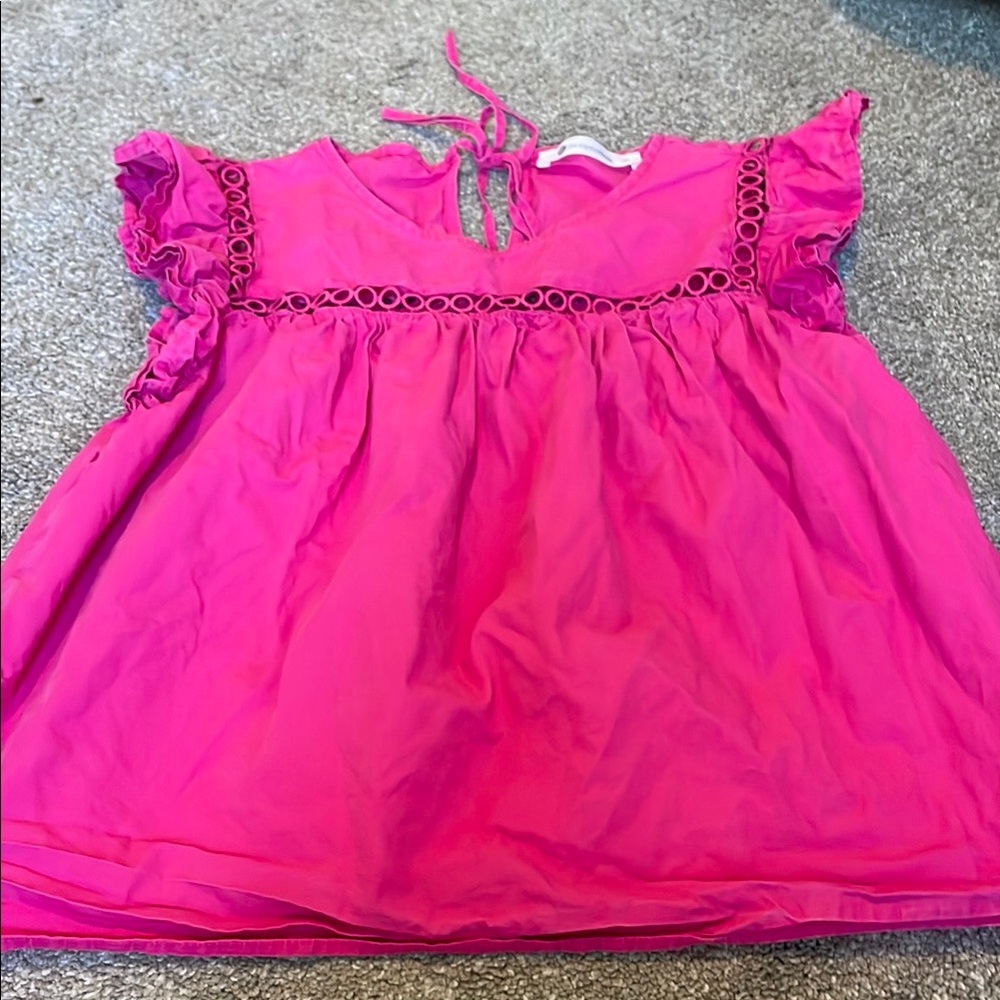 The Impeccable Pig Pink Ruffle Sleeve Blouse